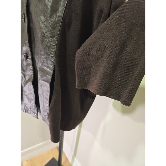 Chocolate Brown Leather Panel Knit Sweater Jacket Womens 5X Plus Pockets Classic - Picture 4 of 7